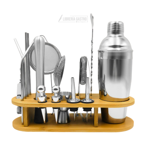 Kit Bartender de acero 18 piezas acero con base.