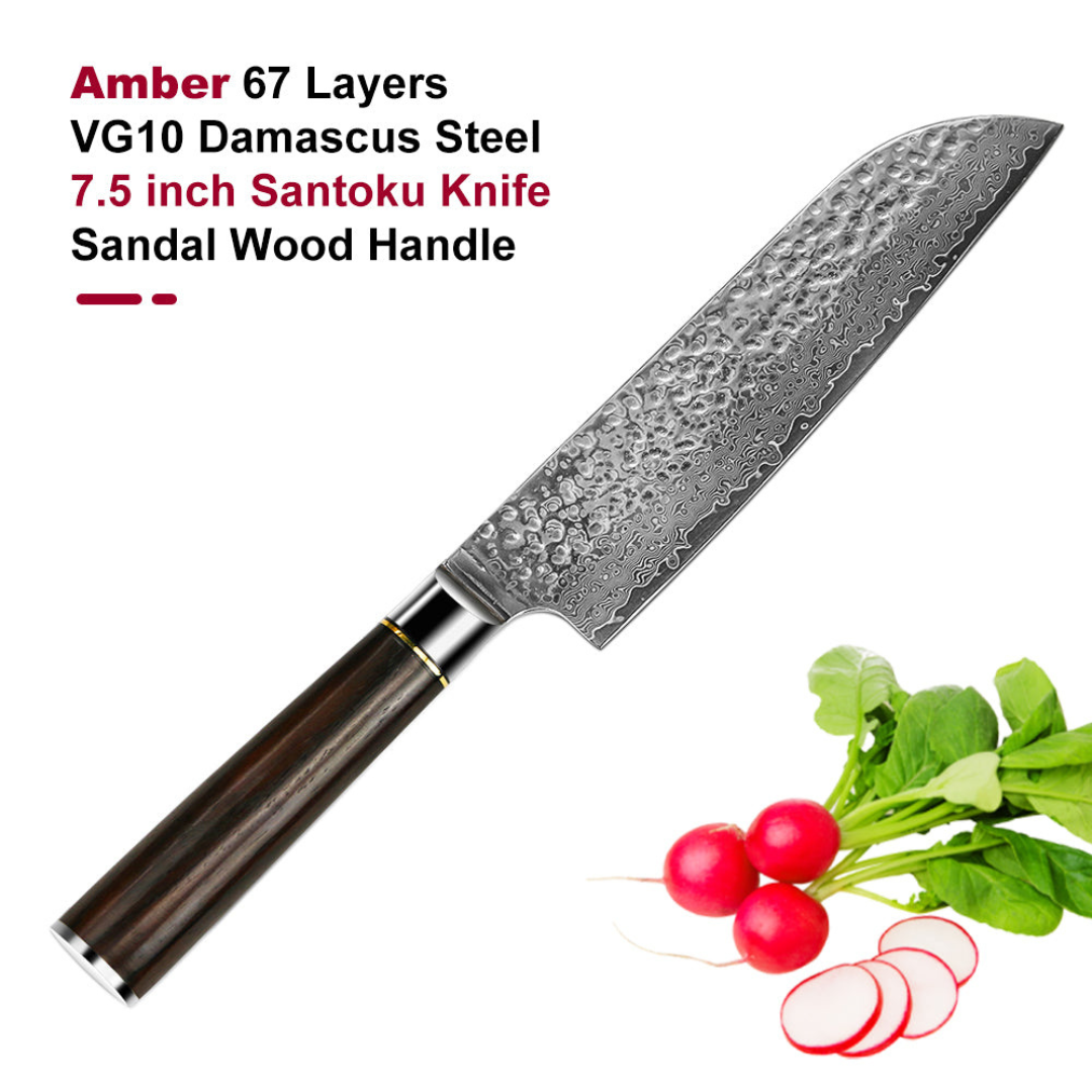 Santoku-cuchillo de chef de acero VG-10 Damasco.