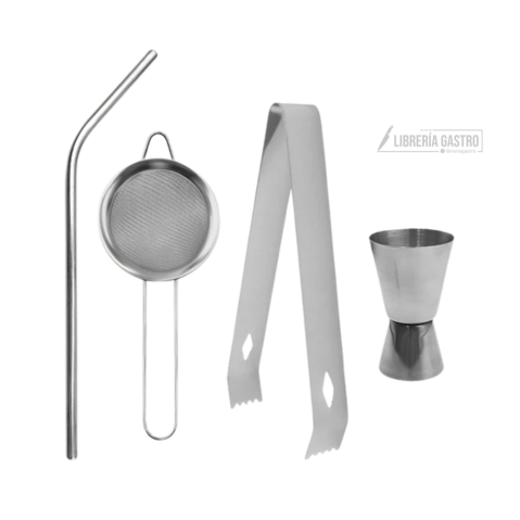 Kit Bartender de acero 18 piezas acero con base.