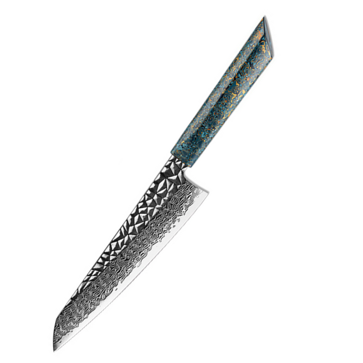 Cuchillo de chef 8" de acero de Damasco japonés de 67 capas. Mango lacado BLUE