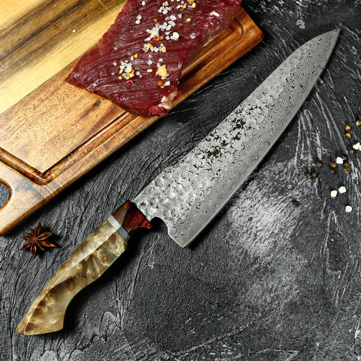 Cuchillo kiritsuke de Damasco de martillo hecho a mano, Japón, vg 10, chef