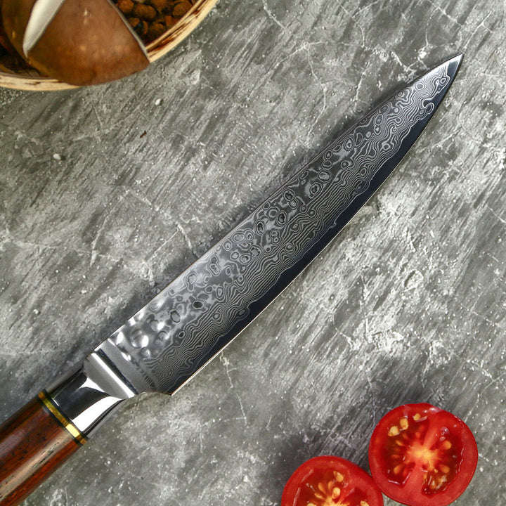 Cuchillo chef utilitario 5 ", acero inoxidable y madera de rosa