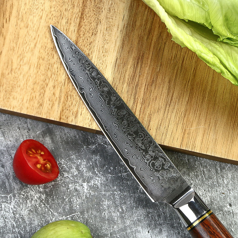 Cuchillo chef utilitario 5 ", acero inoxidable y madera de rosa