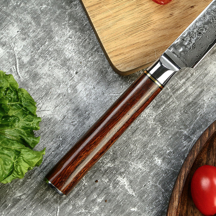 Cuchillo chef utilitario 5 ", acero inoxidable y madera de rosa