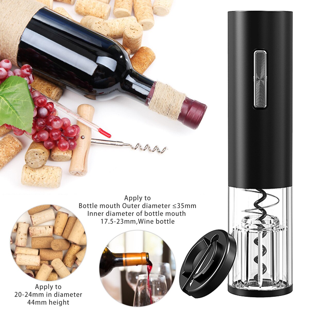 Sacacorchos eléctrico con batería, abridor de botellas automático, Kit de  abridor de vino tinto eléctrico, cortador
